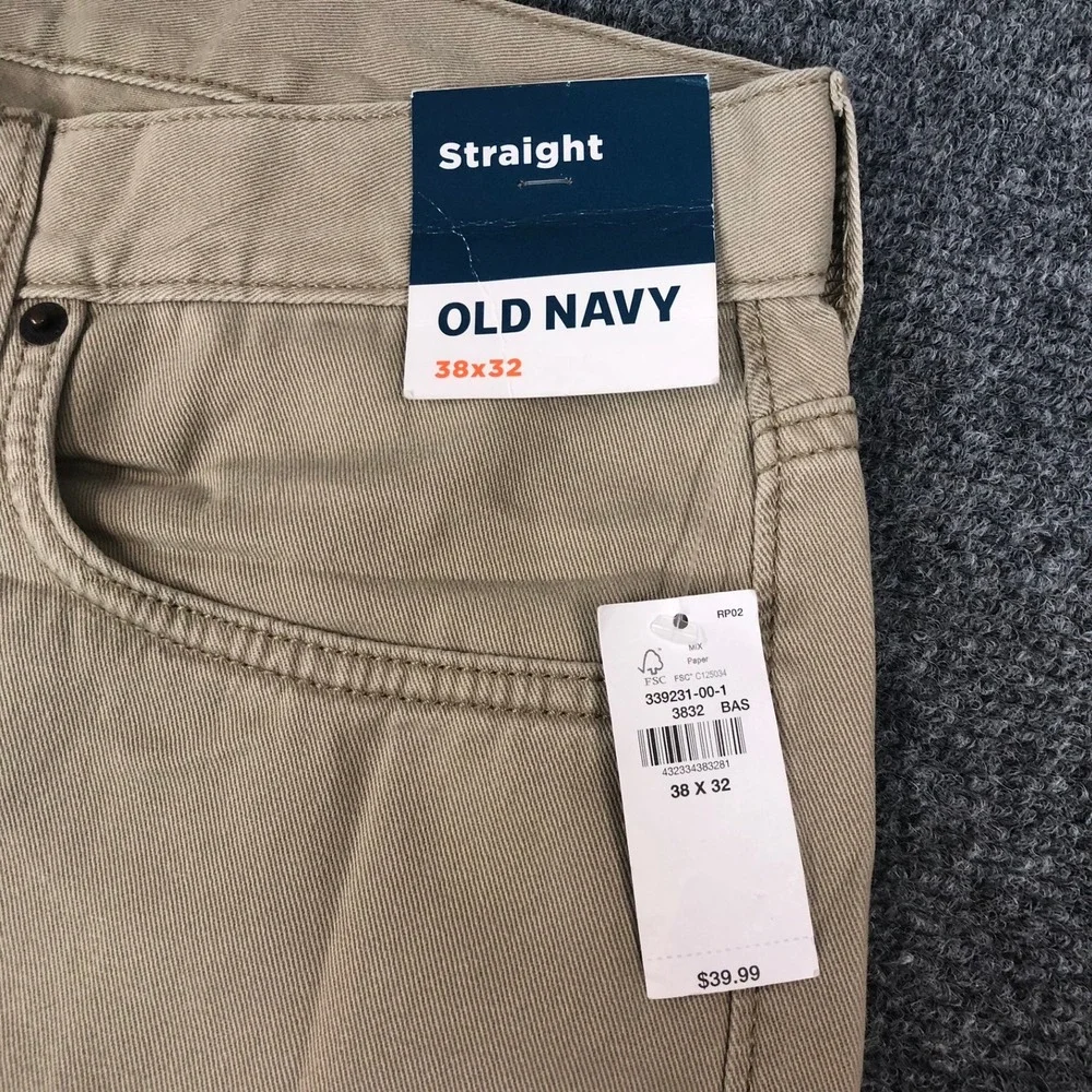 Old Navy Mens Straight Built-In Tough Khaki Pants Tan 38x32 339231-00-1
